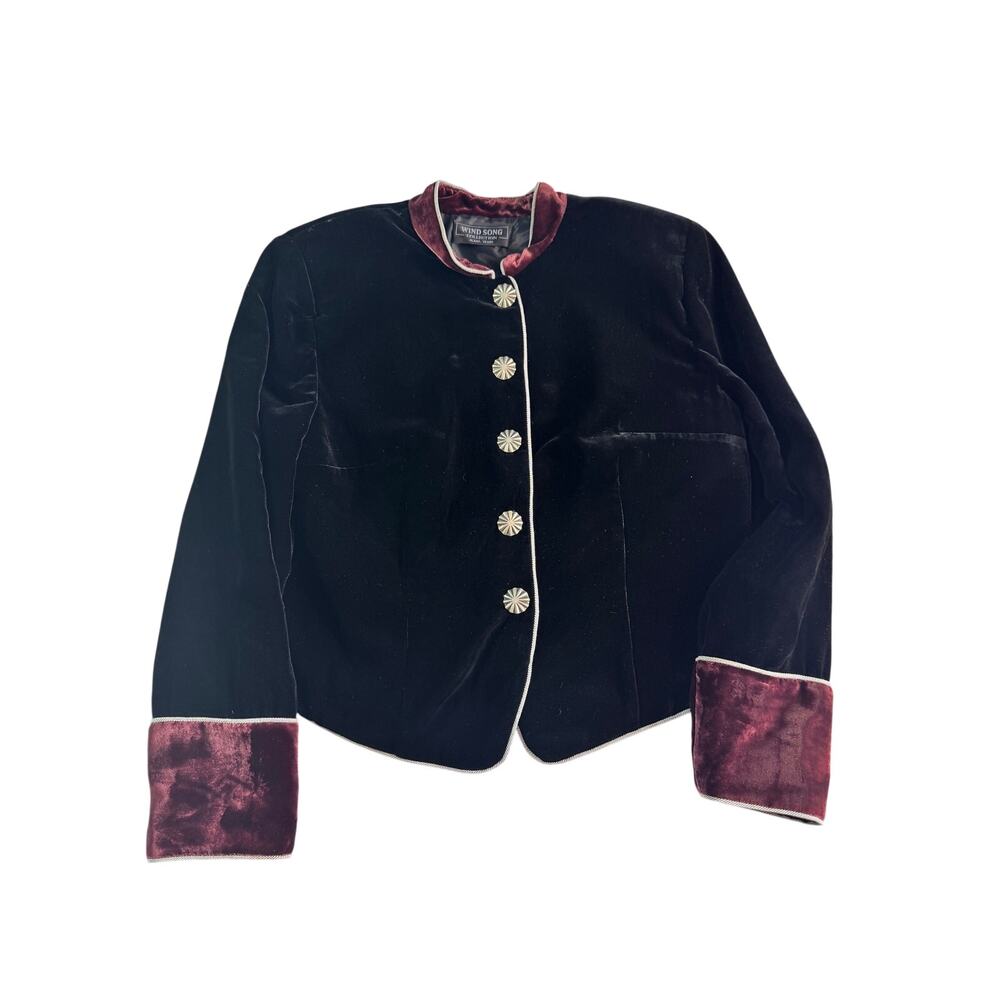 Vintage Western Velvet Jacket Black Burgundy Concho Buttons Wind Song Texas Med